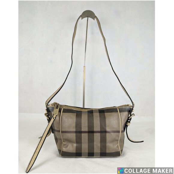 BURBERRY Smoked Check PVC Coated Canvas Saddle Stitch Crossbody Bag - Picture 1 of 15